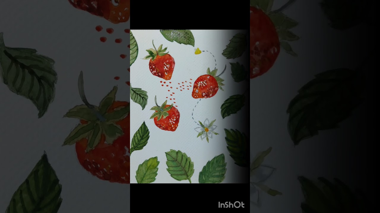 strawberry and leaf doodles #art #drawing #painting #shorts