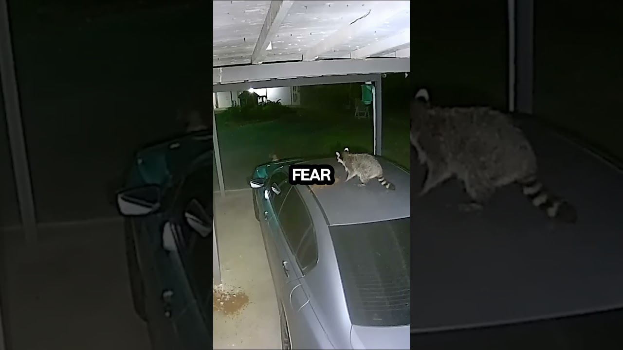 Raccoon And Cat Fight. Animal Documentary