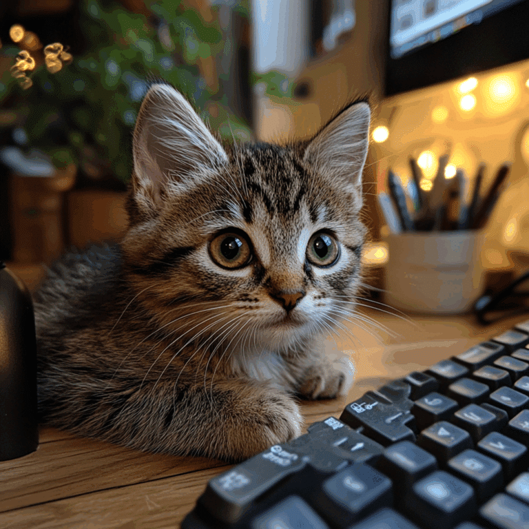 kitten is so focused on whats on my desk