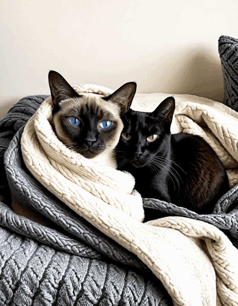 siamese and black cat