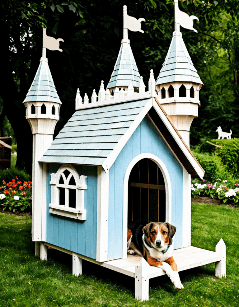 each doghouse is a wooden