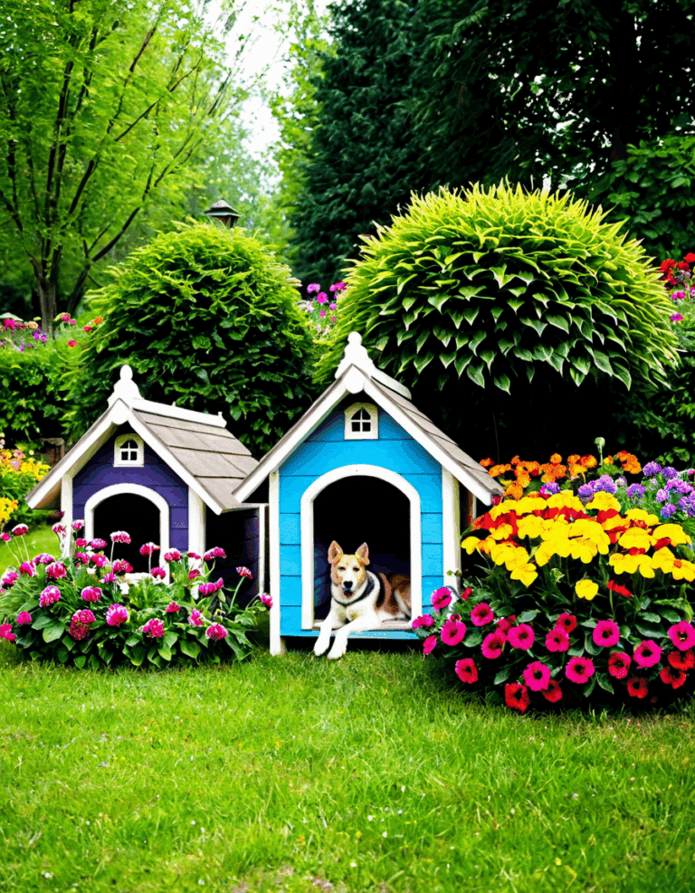 each doghouse is a wooden structure