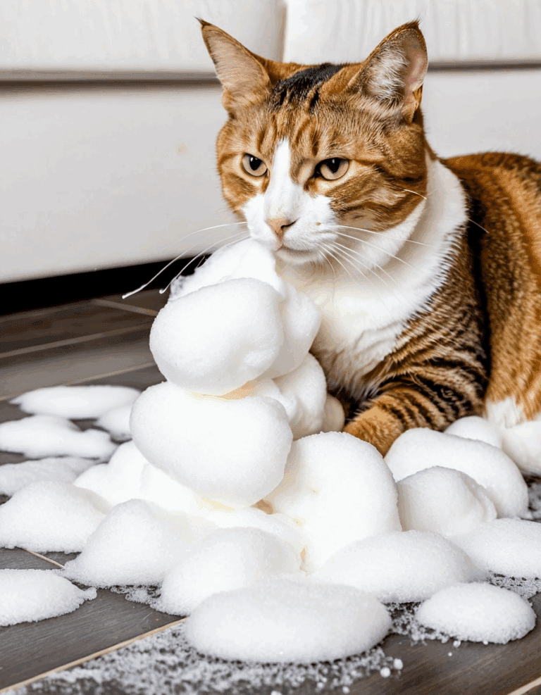 cat threw up white foam