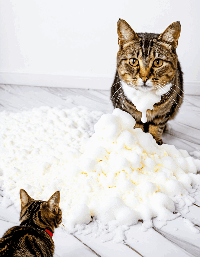 cat vomit white foam