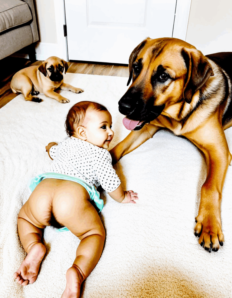 dog crawling baby