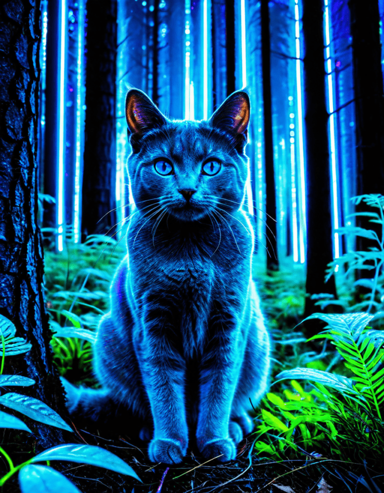 grey cat with blue eyes