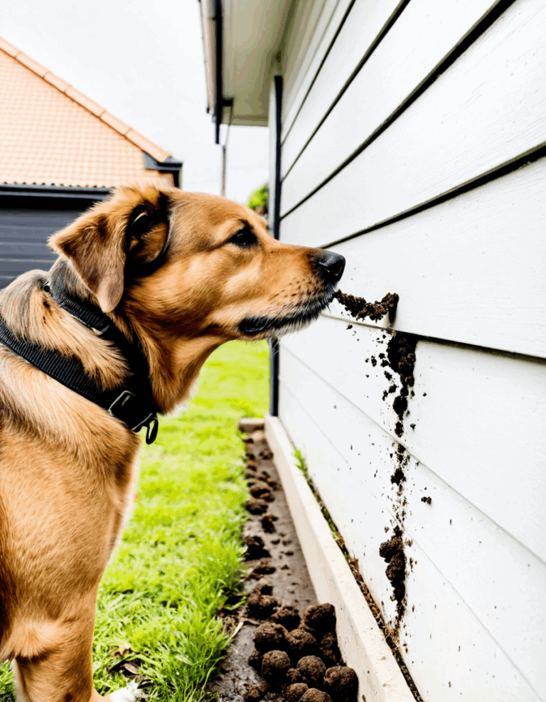 animal poo on side of house